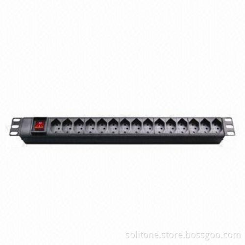 Power Distribution Units, Swiss Plug Socket, 15-way Socket, 16A, 19-inch Network Cabinet, Size 1U